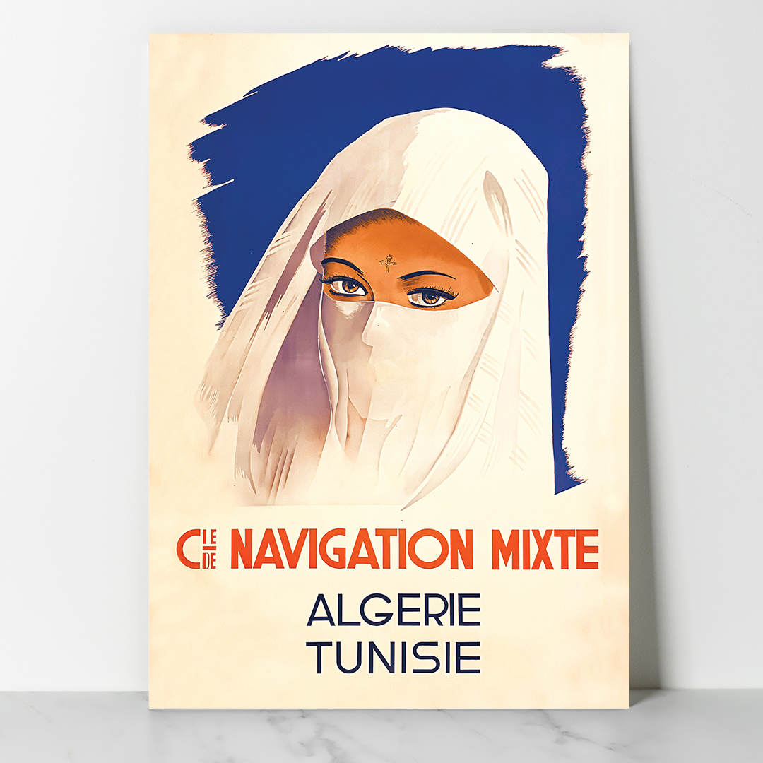 Main-Algérie--Navigation-mixte--ALG-TUN Affiche vintage Algérie collection Dzeco Art