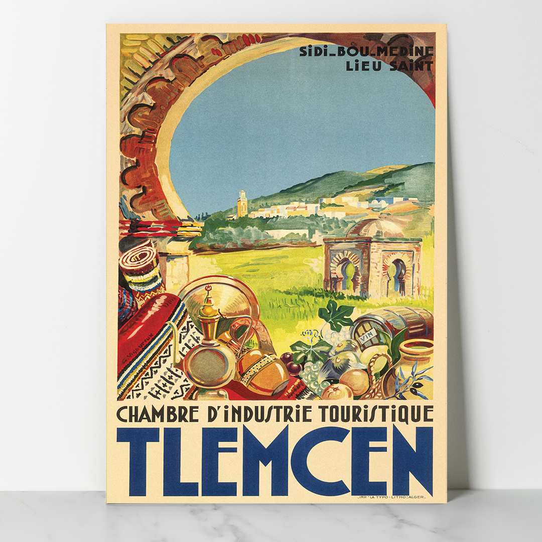 Main-Tlemcen-Chambre-d'industrie-touristique-Vigoure- Affiche vintage Algérie Tlemcen collection Dzeco Art