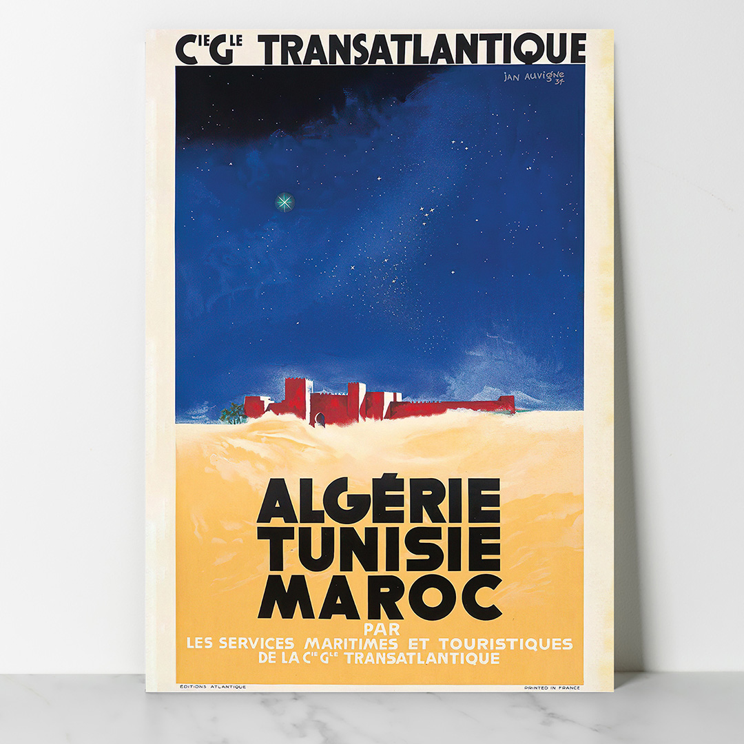 Seul-Algérie-Maroc-Tunisie-Transatlantique Affiche vintage Algérie collection Dzeco Art