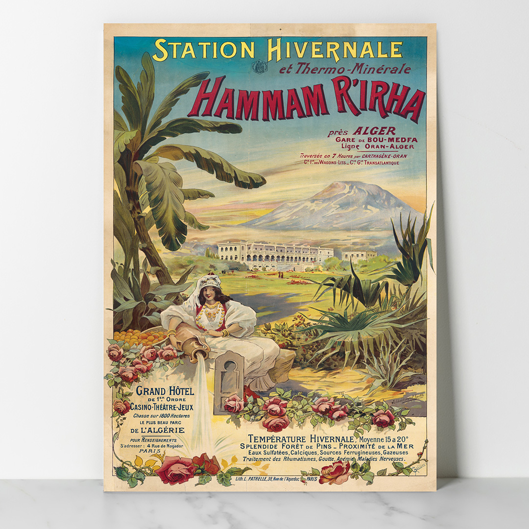 Seul-Algérie-Station-hivernale-Hammam-Rirha Affiche vintage Algérie collection Dzeco Art