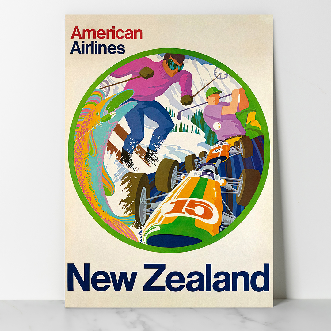 Seul-AmericanAirlines-NewZealand Affiche vintage Algérie USA collection Dzeco Art