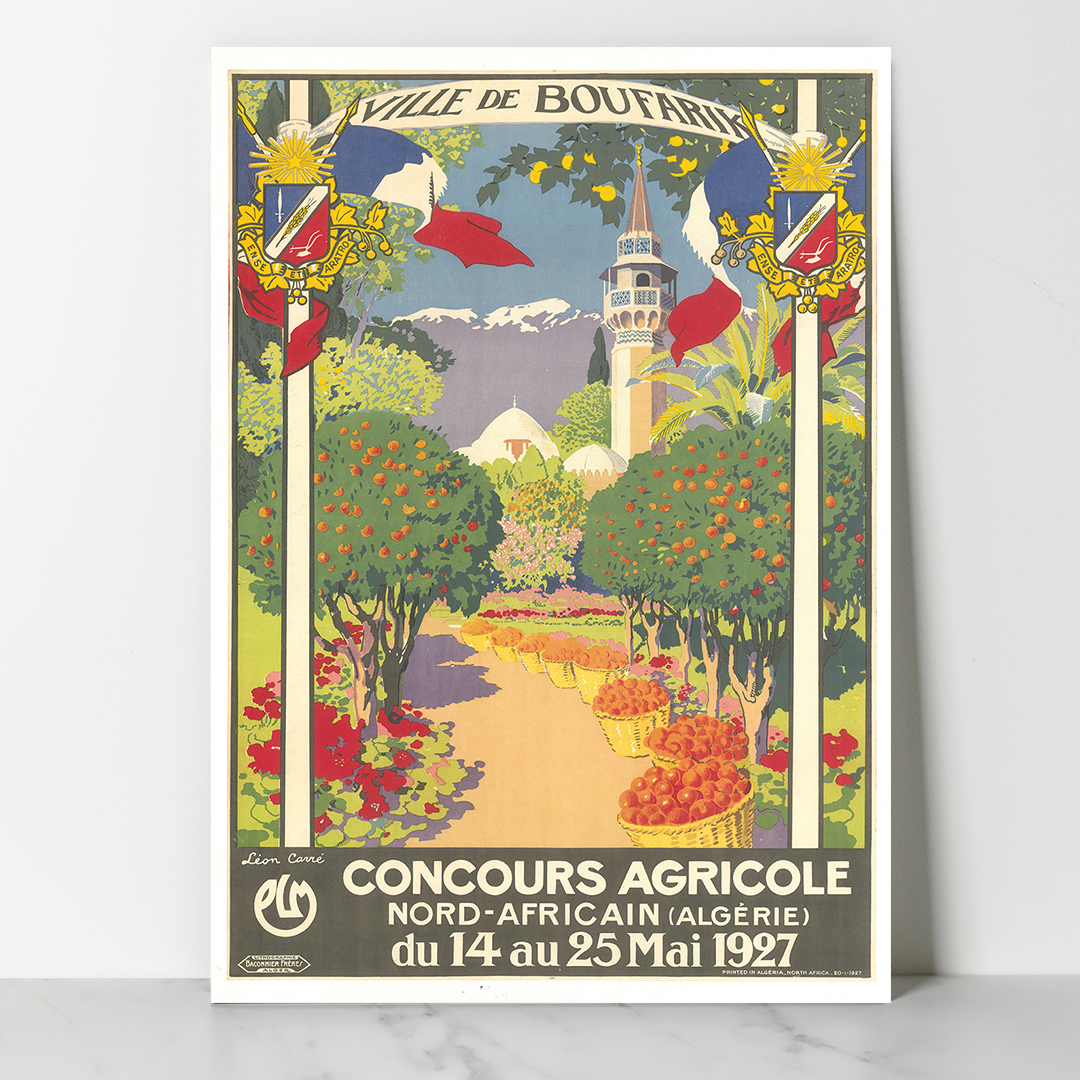 01-Algérie-Ville-de-boufarik-Léon-Carré Affiche vintage Algérie Boufarik collection Dzeco Art