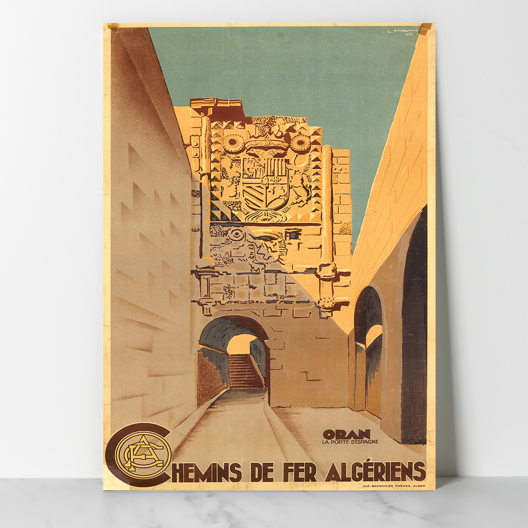 Main-Algérie--CDFA-Oran-la-porte-d'espagne Affiche vintage Algérie Oran collection Dzeco Art
