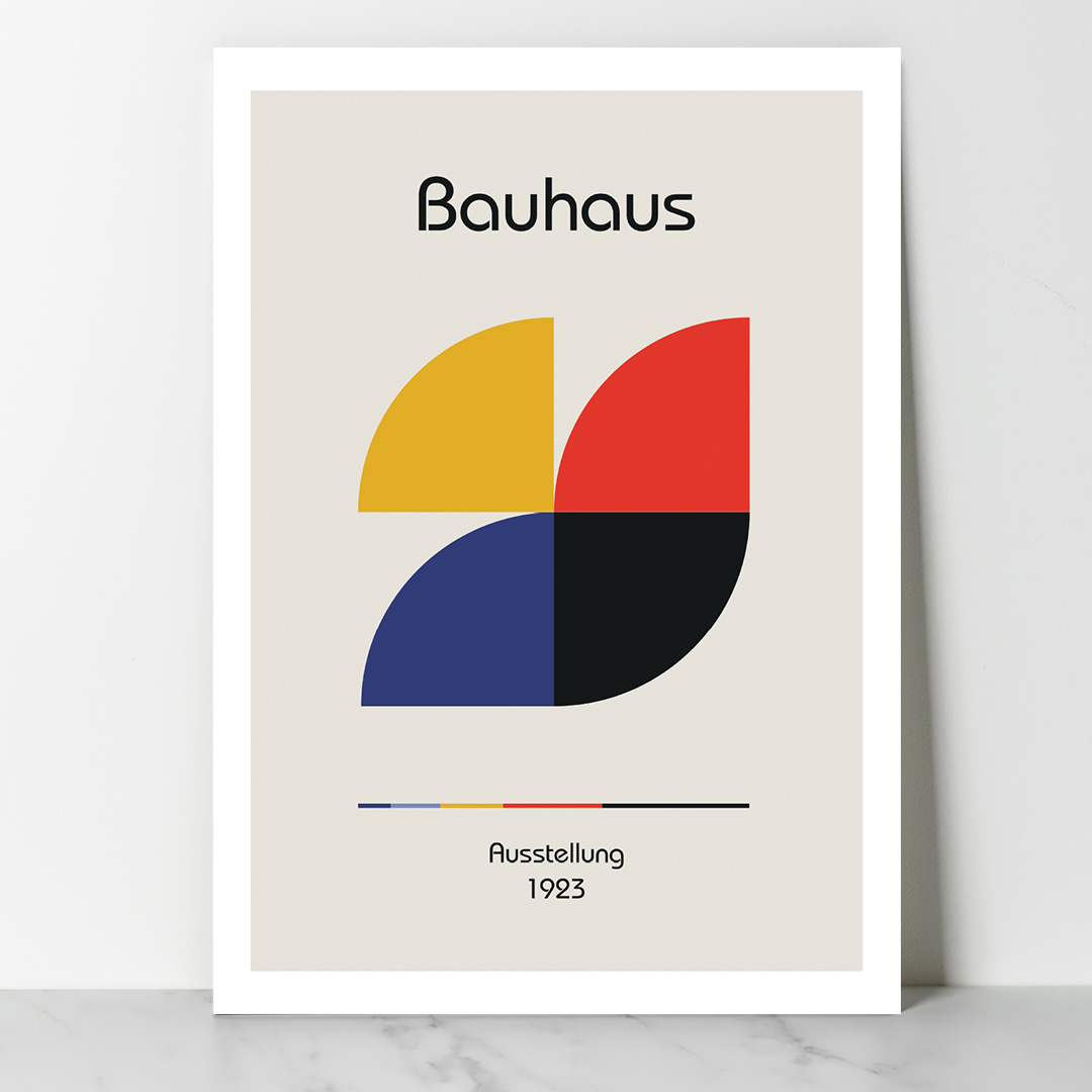 Main Bauhaus inspired design blue red yellow black quarter circles Austellung 1923