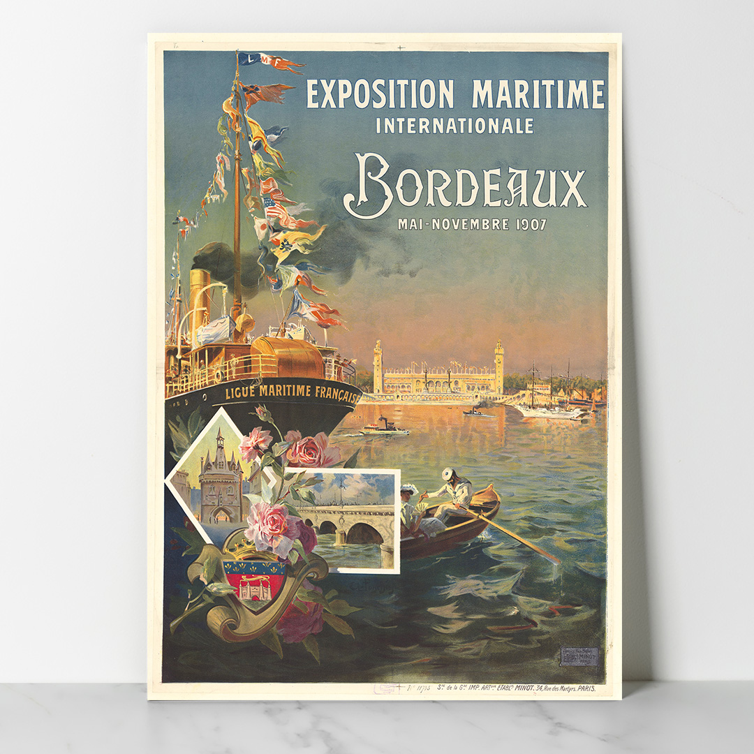 Main Affiche Vintage Dzeco Ligue maritime française - Exposition maritime internationale. Bordeaux, mai-novembre 1907