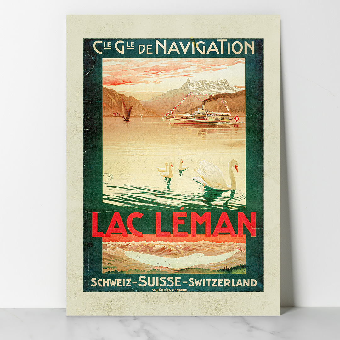 Main Affiche vintage Dzeco Cie Gle De Navigation - Lac Léman - Suisse