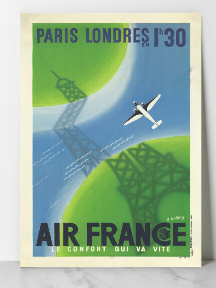 Air France - Paris Londres 1h30 Le confort qui va vite affiche, R. de Valerio