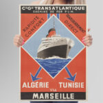 Affiche vintage Transatlantique - Algérie, Tunisie via Marseille 1930 – Image 3