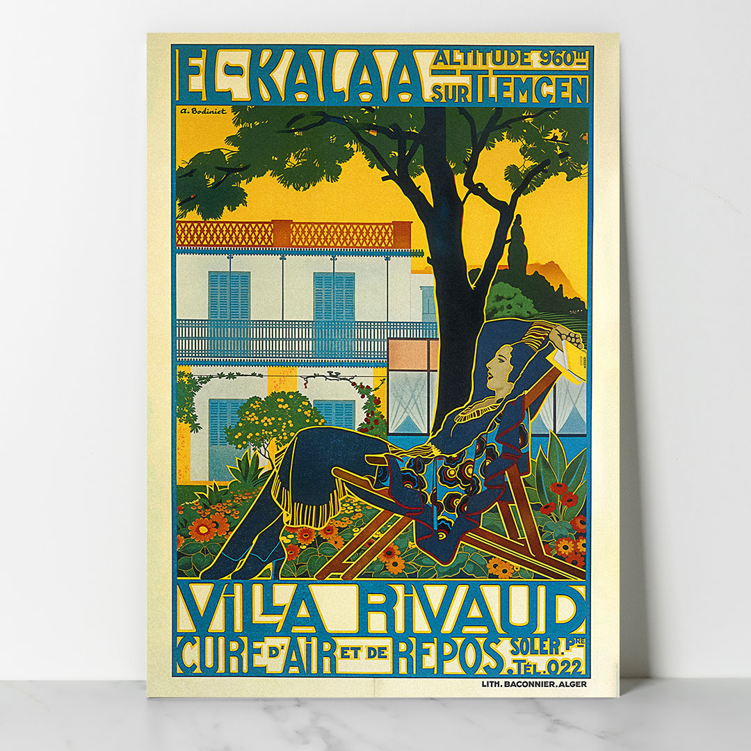 Main Vintage - Algérie - El Kala - Villa Rivaud - Cure d'air et de Repos Affiche Vintage El-Kalaa sur Tlemcen - Villa Rivaud | Dzeco.art