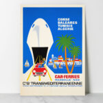 Affiche maritime vintage Cie Gle Transméditerranéenne car-ferry Corse Algérie Dzeco Art