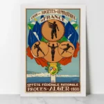 Reproduction de l'affiche vintage Alger 1930 par Léon Carré représentant la 52ème Fête Fédérale de Gymnastique par Dzeco Art