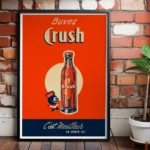 Affiche vintage Crush Algérie - Décoration gazouz algérois rétro avec mascotte Crushy