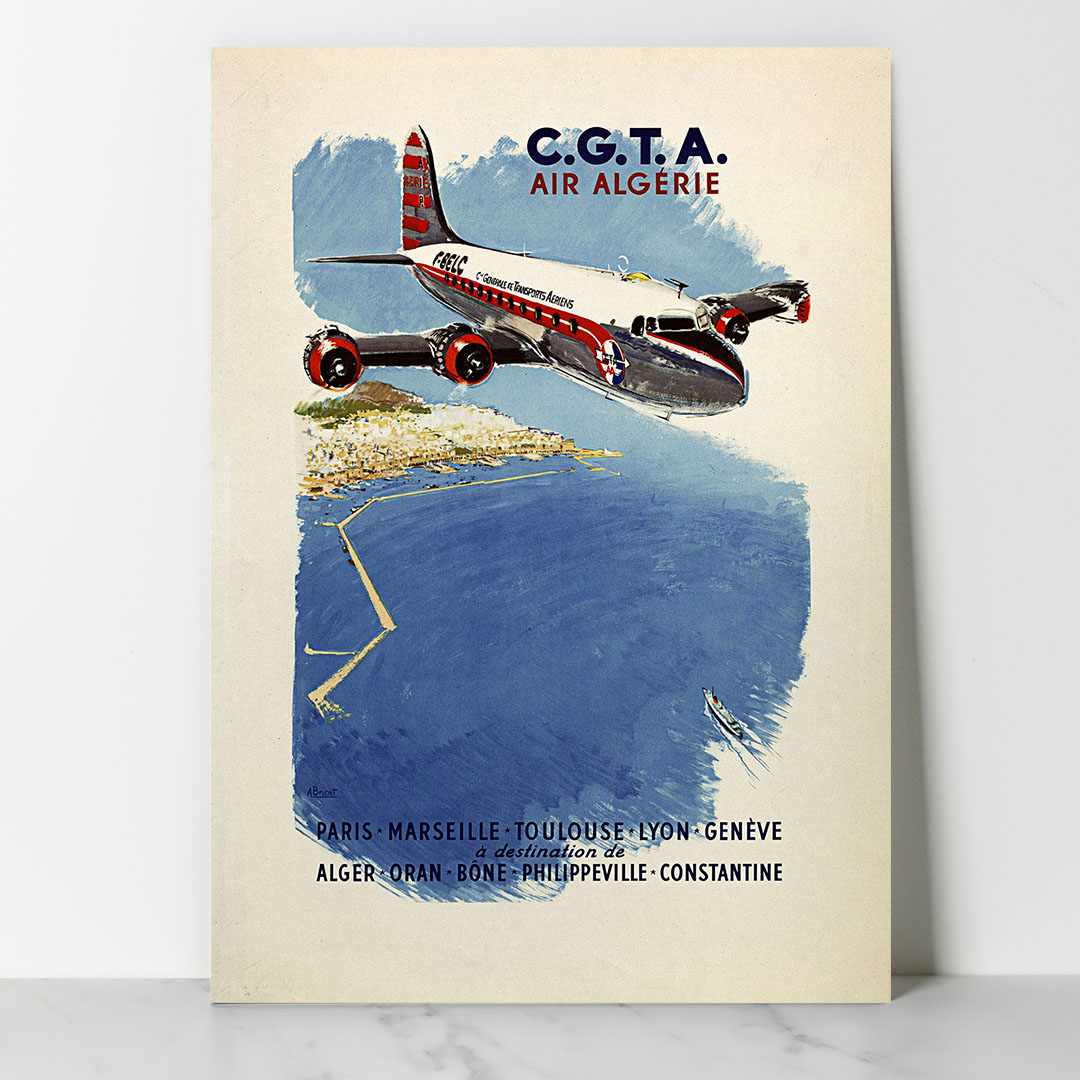 Main Affiche Affiche Algérie CGTA Air Algérie Affiche vintage Air Algérie CGTA Alger vue du ciel A. Brenet