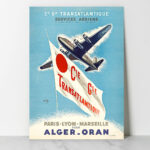 Affiche vintage aviation Algérie Cie Gle Transatlantique, avion Art déco reliant Paris à Alger et Oran