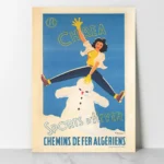 Affiche vintage Chréa Sports d'Hiver Chemins de Fer Algériens décoration murale rétro.