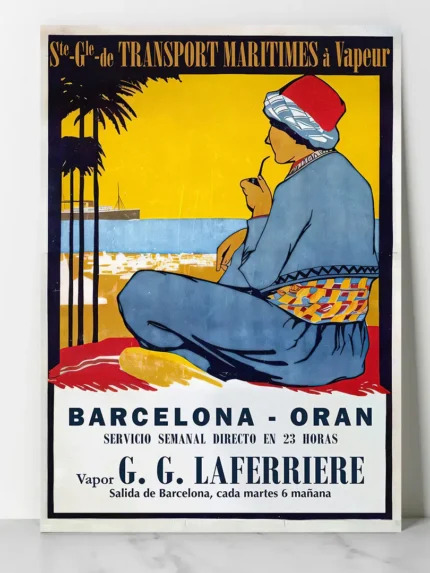 Affiche vintage Barcelona Oran – Transport Maritimes à Vapeur SGTM – Vapor G.G. Laferriere