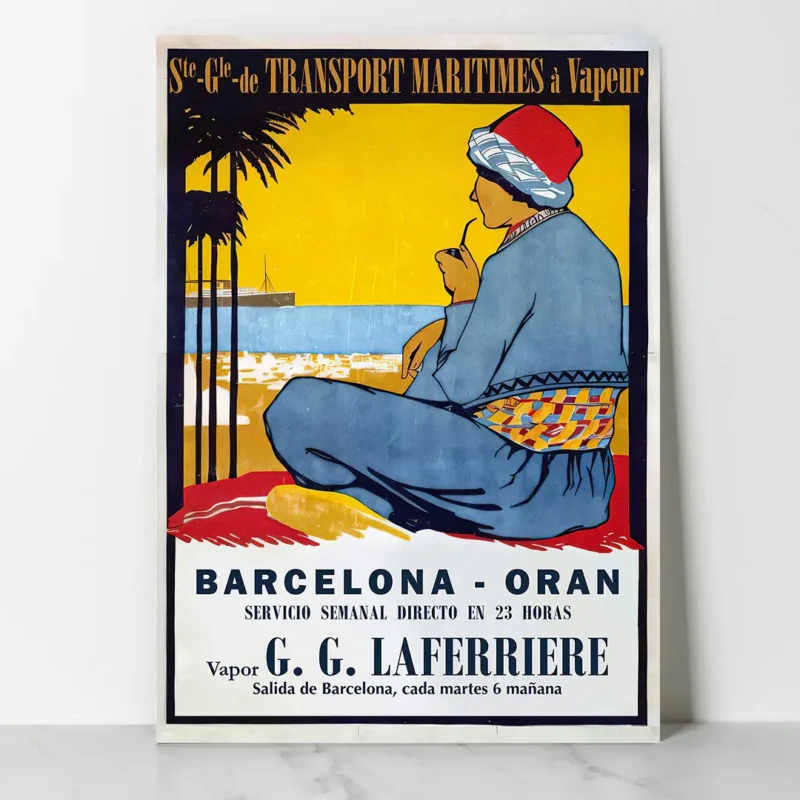 Affiche vintage Barcelona Oran – Transport Maritimes à Vapeur SGTM – Vapor G.G. Laferriere