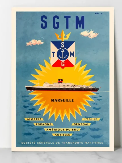 Affiche vintage SGTM Marseille Algérie – Villemot années 50