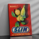 Affiche publicitaire rétro Slim Hamoud Boualem citron qui prime fond rouge