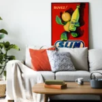 Affiche publicitaire rétro Slim Hamoud Boualem citron qui prime fond rouge