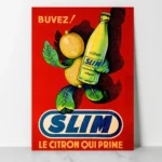 Affiche publicitaire rétro Slim Hamoud Boualem citron qui prime fond rouge