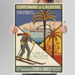 Affiche Algérie Vintage Chréa 1930 par Georges-André Klein, skieur et palmiers, Grande Semaine des Sports d'Hiver.