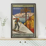 Affiche Algérie Vintage Chréa 1930 par Georges-André Klein, skieur et palmiers, Grande Semaine des Sports d'Hiver.