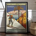 Affiche Algérie Vintage Chréa 1930 par Georges-André Klein, skieur et palmiers, Grande Semaine des Sports d'Hiver.