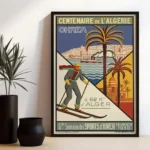 Affiche Algérie Vintage Chréa 1930 par Georges-André Klein, skieur et palmiers, Grande Semaine des Sports d'Hiver.