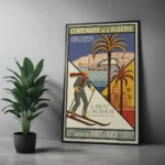 Affiche Algérie Vintage Chréa 1930 par Georges-André Klein, skieur et palmiers, Grande Semaine des Sports d'Hiver.