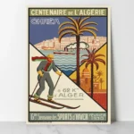 Affiche Algérie Vintage Chréa 1930 par Georges-André Klein, skieur et palmiers, Grande Semaine des Sports d'Hiver.