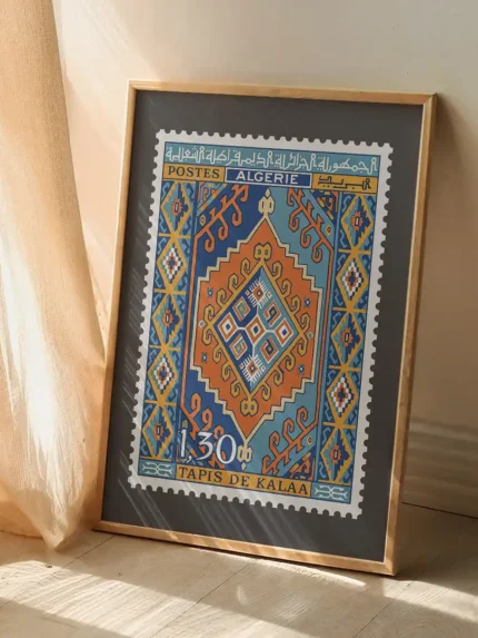 Affiche Algérie Vintage illustrant le timbre postal classique du Tapis de Kalaa