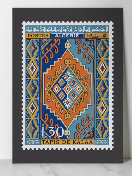 Affiche Algérie Vintage illustrant le timbre postal classique du Tapis de Kalaa