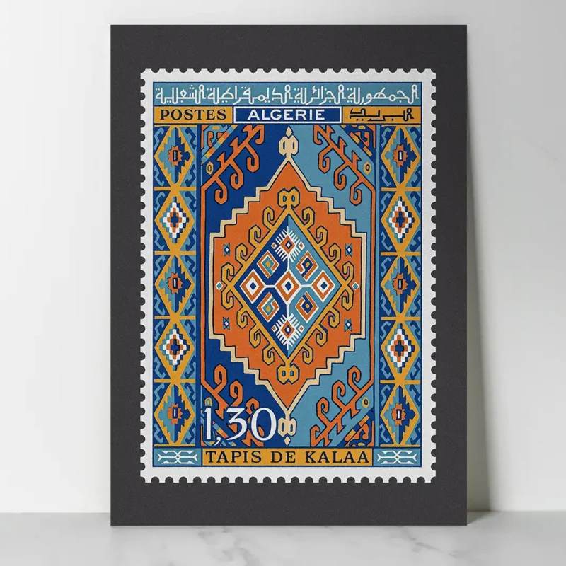Affiche Algérie Vintage illustrant le timbre postal classique du Tapis de Kalaa