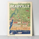 Affiche vintage Deauville 1931 par Lucien Boucher, carte illustrée de la station balnéaire