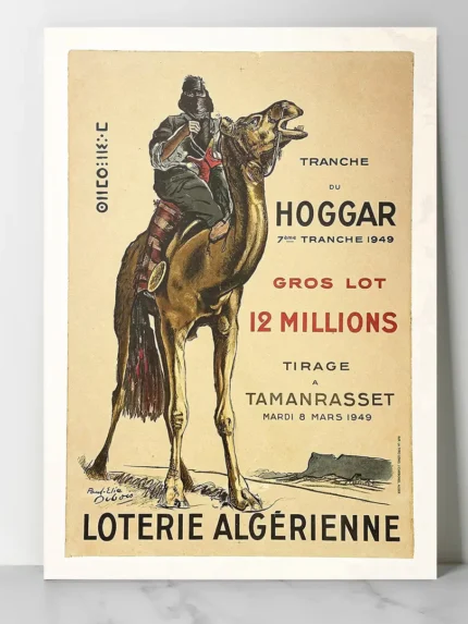 Affiche vintage Algérie - Loterie Algérienne 1949 Tamanrasset