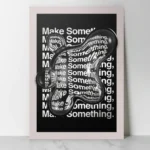 Affiche Make Something avec texte typographique répété et bulle de verre 3D déformante