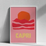 affiche ville capri design minimaliste moderne rose rouge orange dzeco art