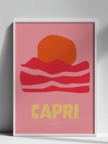 affiche ville capri design minimaliste moderne rose rouge orange dzeco art