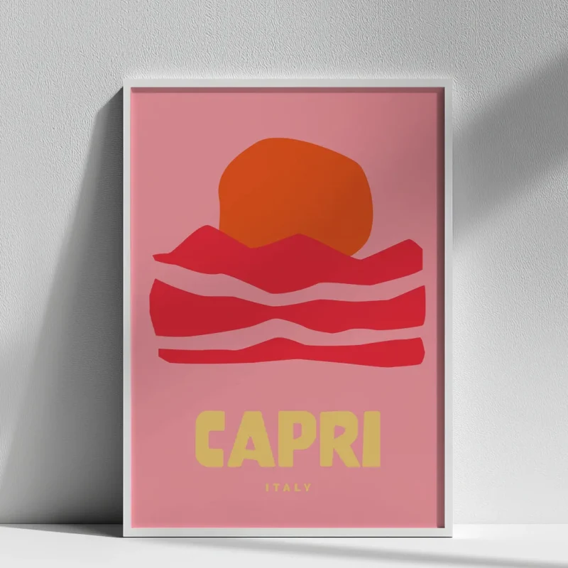 affiche ville capri design minimaliste moderne rose rouge orange dzeco art