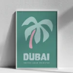 affiche ville dubai design minimaliste moderne palmier vert rose dzeco art
