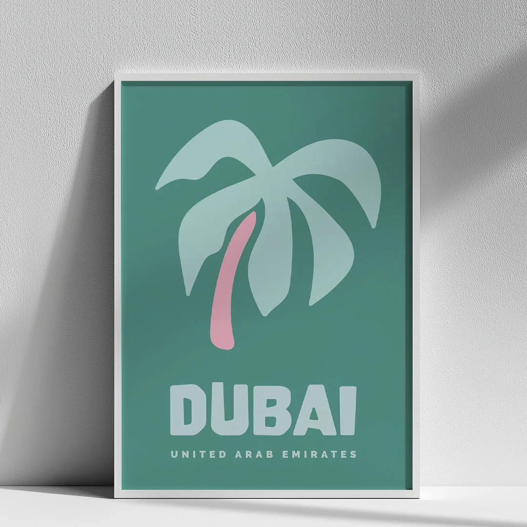 Mockup - Ville - Dubai DzecoArt affiche ville dubai design minimaliste moderne palmier vert rose dzeco art