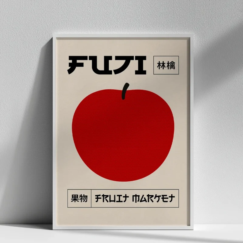 affiche ville fuji japon fruit market pomme rouge design minimaliste moderne cuisine dzeco art