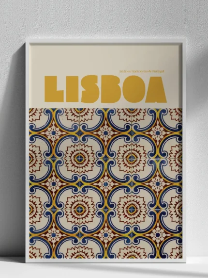 affiche ville lisbonne lisboa azulejos traditionnels portugal decoration moderne jaune bleu dzeco art