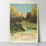 Affiche vintage Algérie El Kantara illustrant les gorges et le paquebot Charles-Roux