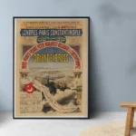 affiche vintage orient express londres paris constantinople 1888 compagnie wagons lits train vapeur itineraire carte retro poster dzecoart