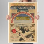 affiche vintage orient express londres paris constantinople 1888 compagnie wagons lits train vapeur itineraire carte retro poster dzecoart