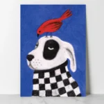 affiche chien oiseau rouge foulard damier noir blanc peinture bleu ryan fowler dzeco art