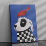 affiche chien oiseau rouge foulard damier noir blanc peinture bleu ryan fowler dzeco art
