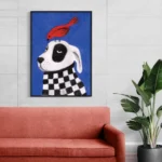 affiche chien oiseau rouge foulard damier noir blanc peinture bleu ryan fowler dzeco art